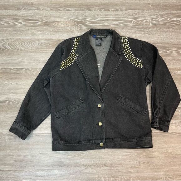 I.B. Diffusion Black Jean Denim Studded jacket - Picture 1 of 8